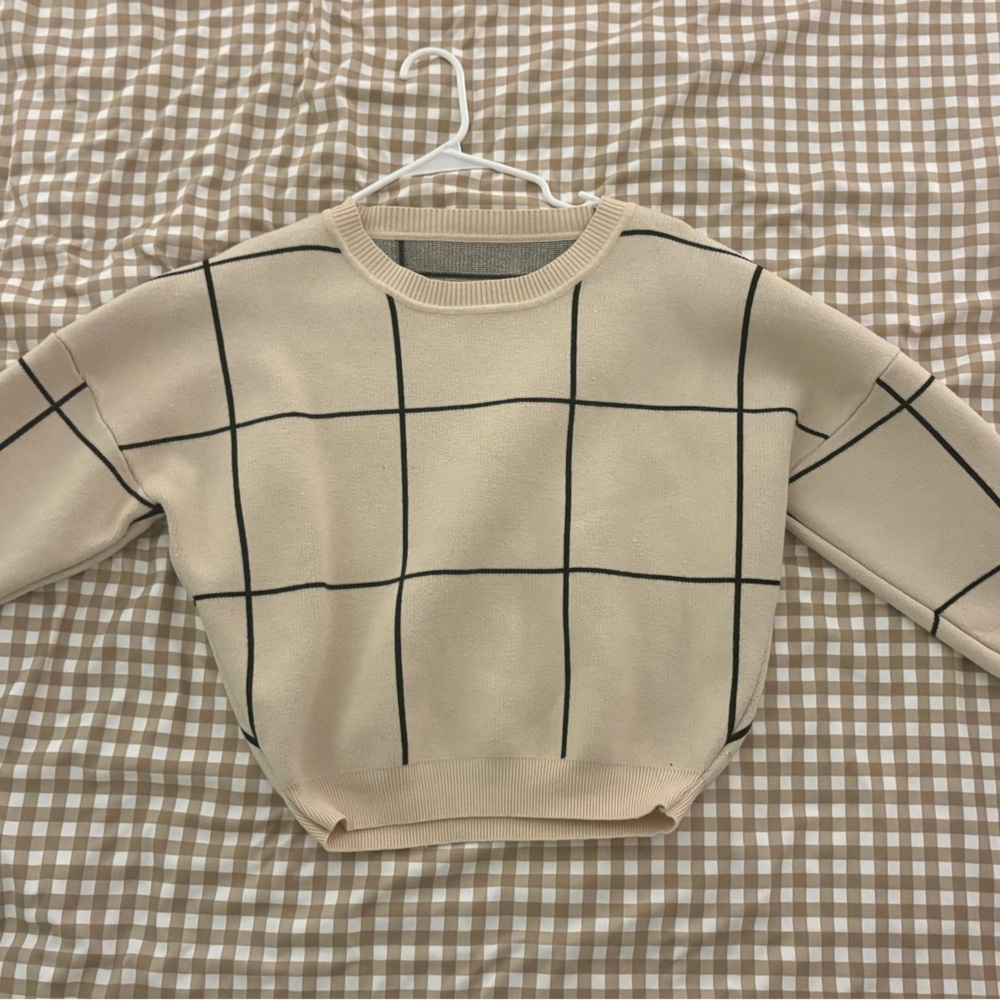 Chicwish Cream and Black Grid Sweater